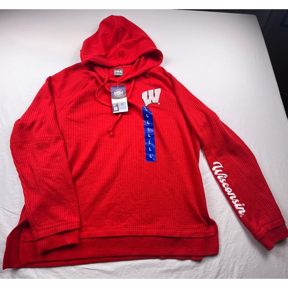 Wisconsin‎ Badgers CSA Red Waffle Knit Hoodie Size L Genuine College Product